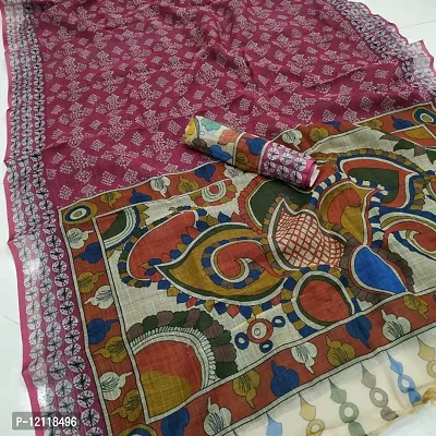 DIGITAL PRINTED COTTON LINEN SAREE WITH BLOUSE...-thumb0