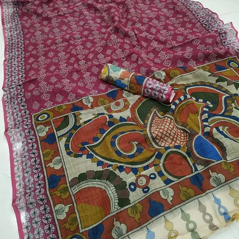 Glamorous Linen Blend Saree with Blouse piece 