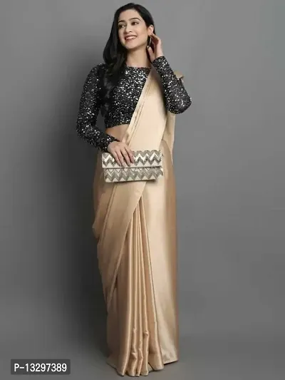 CLASSIC SATIN SAREE WITH SEQUENCE WORK VELVET BLOUSE-thumb0