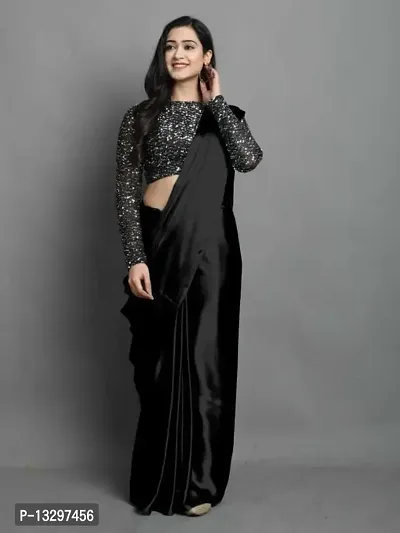 CLASSIC SATIN SAREE WITH SEQUENCE WORK VELVET BLOUSE-thumb0