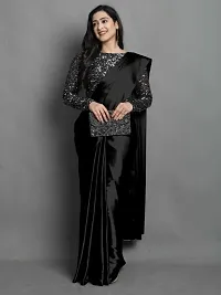 CLASSIC SATIN SAREE WITH SEQUENCE WORK VELVET BLOUSE-thumb1