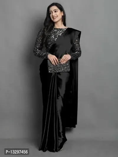 CLASSIC SATIN SAREE WITH SEQUENCE WORK VELVET BLOUSE-thumb2