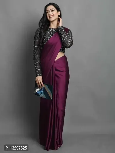 CLASSIC SATIN SAREE WITH SEQUENCE WORK VELVET BLOUSE-thumb5