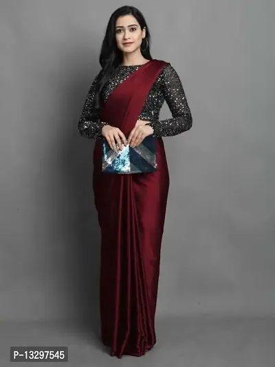 CLASSIC SATIN SAREE WITH SEQUENCE WORK VELVET BLOUSE-thumb0