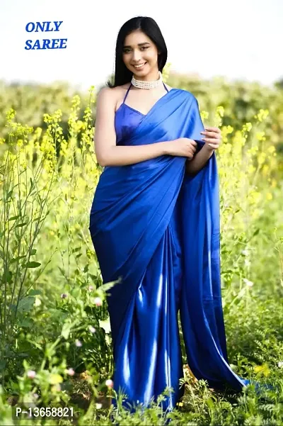 Striped Bollywood Satin Saree (Dark Blue)
