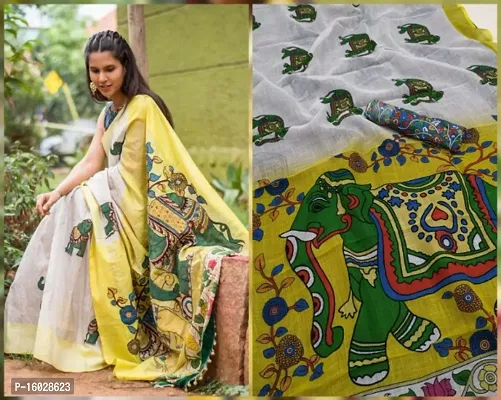 CLASSIC LINEN SAREE WITH ALL OVERR DIGITAL PRINTED-thumb0