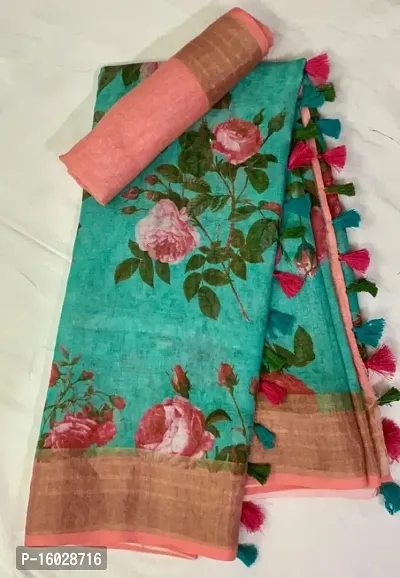 CLASSIC LINEN SAREE WITH ALL OVEER DIGITAL PRINTED-thumb0