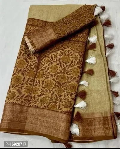 CLASSIC LINEN SAREE WITH ALL OVEER DIGITAL PRINTED
