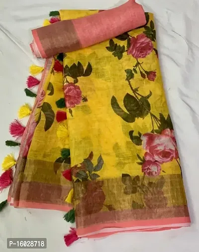 CLASSIC LINEN SAREE WITH ALL OVEER DIGITAL PRINTED