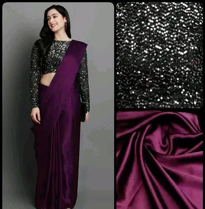 Satin Solid Saree with Blouse piece