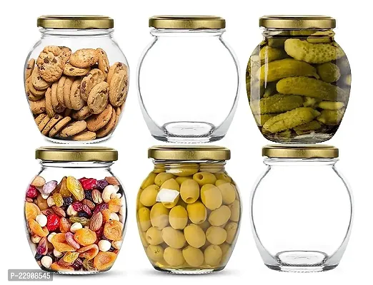 ATLOYAL Matki Handi Shaped Glass Jar for Storage of Spices and Dry Fruit Air Tight Gold Colour Metal Lid Glass Jar 350ml (pack of 2)-thumb5
