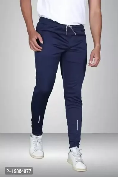 Stylish Navy Blue Cotton Blend Solid Joggers For Men-thumb0