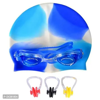 swimming cap swimming goggles and nose plugs