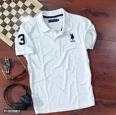 Reliable White Cotton Blend Solid Polos For Men