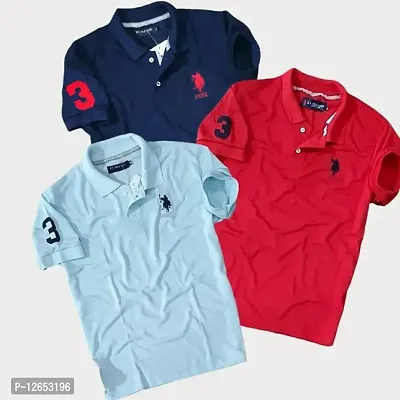 Reliable Multicoloured Cotton Blend Solid Polos For Men-thumb0