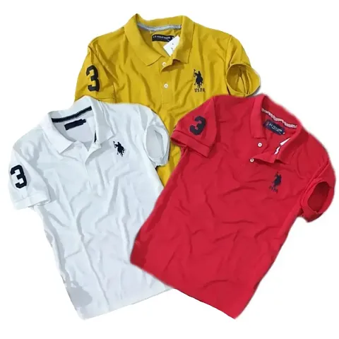 Elegance Stylish Multicoloured Solid Polo T-Shirt For Men Pack Of 3