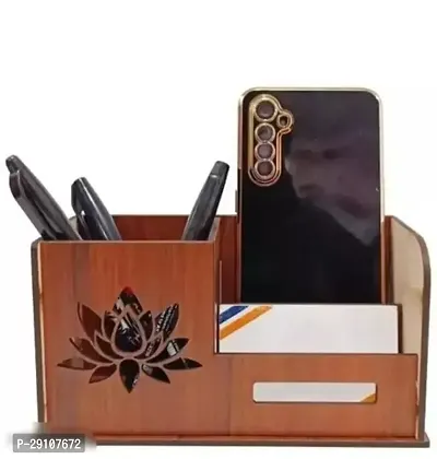 Pen Stand With Visiting Card  Mobile Holder Multipurpose Wooden Desk Organizer Pen And Pencil  pack of 1