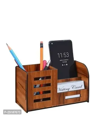 Pen Stand With Visiting Card  Mobile Holder Multipurpose Wooden Desk Organizer Pen And Pencil  pack of 1-thumb0