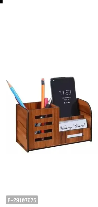 Pen Stand With Visiting Card  Mobile Holder Multipurpose Wooden Desk Organizer Pen And Pencil  pack of 1-thumb0