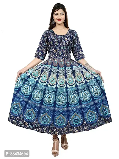 Beautiful Indo-western Blue Printed Cotton Gown