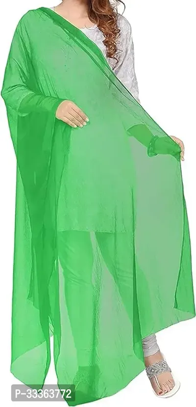 Elite Green Chiffon Solid Dupatta For Women