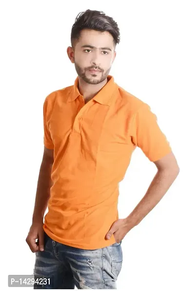 Reliable Orange Cotton Blend  Polos For Men-thumb3