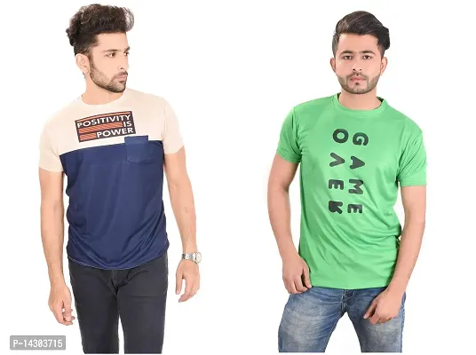 Reliable Multicoloured Polyester  Round Neck Tees For Men Pack Of 2