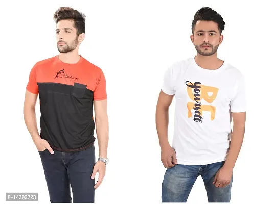 Reliable Multicoloured Polyester  Round Neck Tees For Men Pack Of 2