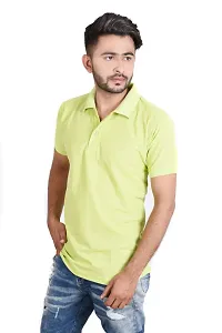 Reliable Yellow Cotton Blend  Polos For Men-thumb2