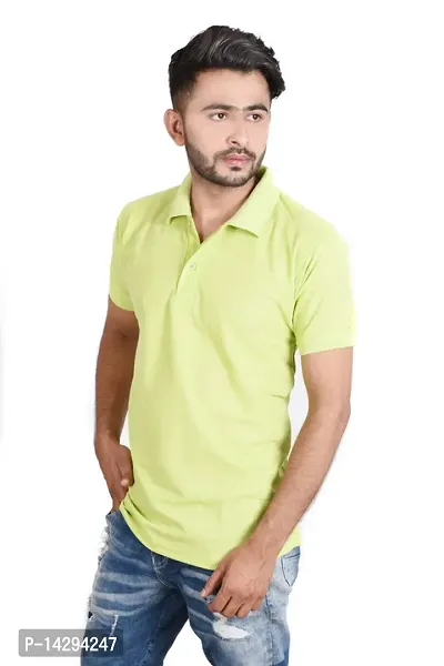 Reliable Yellow Cotton Blend  Polos For Men-thumb3