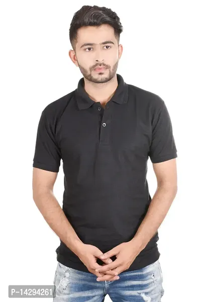 Reliable Black Cotton Blend  Polos For Men-thumb0