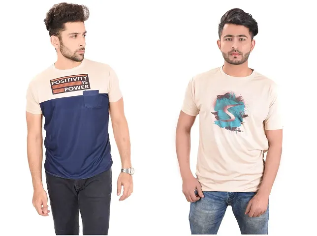 Reliable Multicoloured Polyester Round Neck Tees For Men Pack Of 2