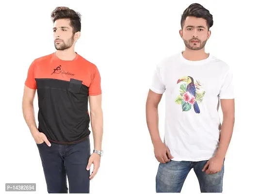 Reliable Multicoloured Polyester  Round Neck Tees For Men Pack Of 2