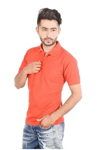 Reliable Peach Cotton Blend Polos For Men-thumb2