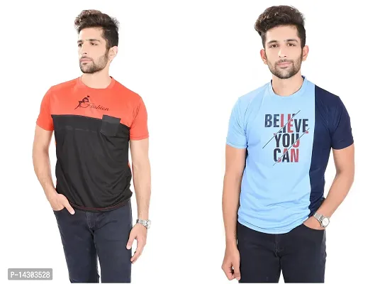 Reliable Multicoloured Polyester  Round Neck Tees For Men Pack Of 2