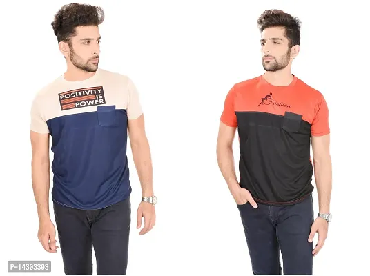 Reliable Multicoloured Polyester  Round Neck Tees For Men Pack Of 2