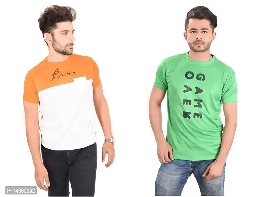 Reliable Multicoloured Polyester  Round Neck Tees For Men Pack Of 2-thumb0