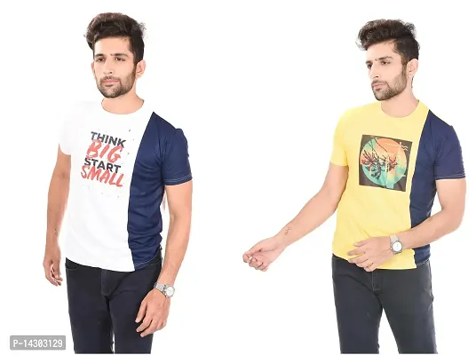 Reliable Multicoloured Polyester  Round Neck Tees For Men Pack Of 2-thumb0