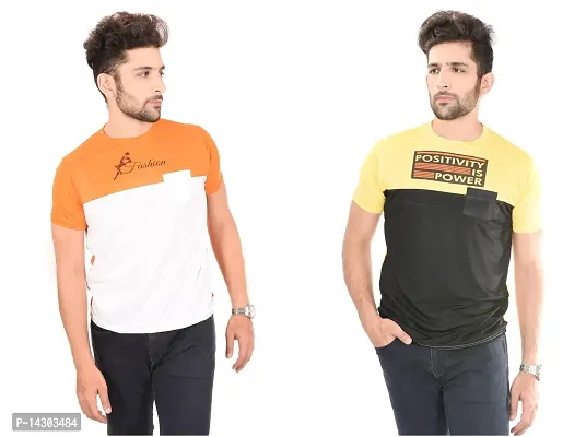 Reliable Multicoloured Polyester  Round Neck Tees For Men Pack Of 2