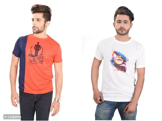 Reliable Multicoloured Polyester  Round Neck Tees For Men Pack Of 2