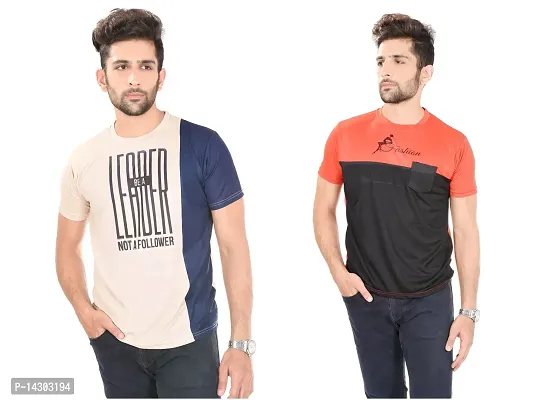 Reliable Multicoloured Polyester  Round Neck Tees For Men Pack Of 2