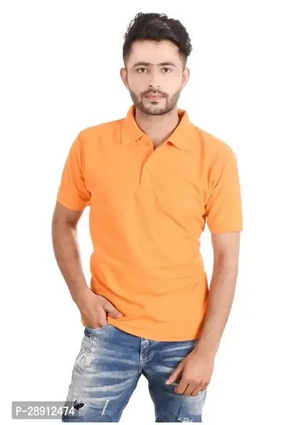 Reliable Orange Cotton Blend Polos For Men-thumb0