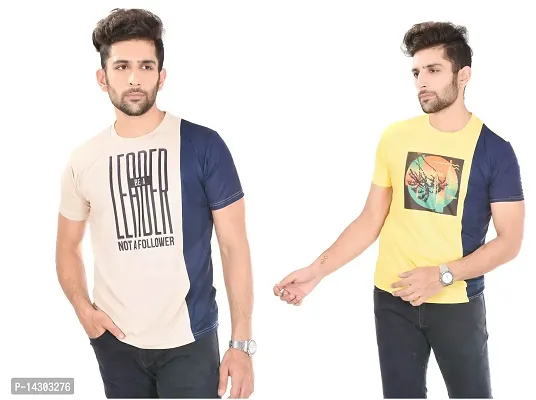 Reliable Multicoloured Polyester  Round Neck Tees For Men Pack Of 2