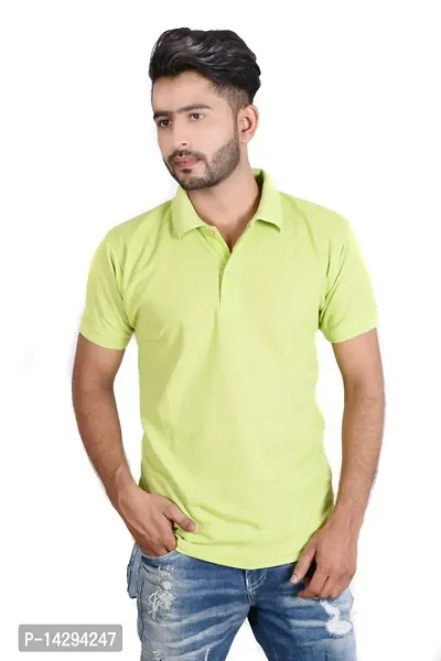 Reliable Yellow Cotton Blend  Polos For Men-thumb0