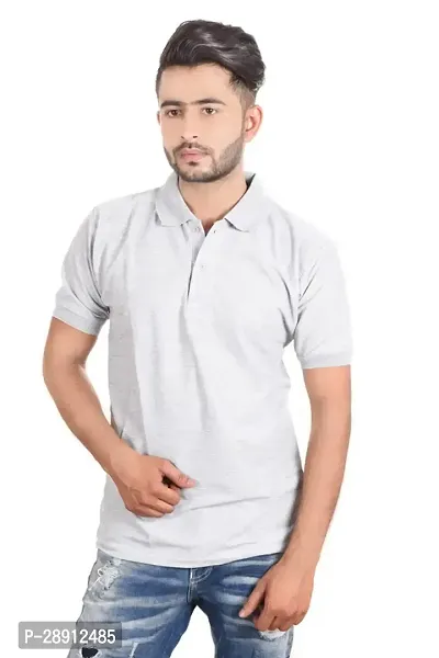 Reliable Grey Cotton Blend Polos For Men-thumb0