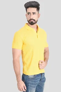 Reliable Yellow Cotton Blend  Polos For Men-thumb2