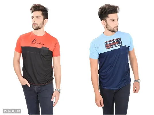 Reliable Multicoloured Polyester  Round Neck Tees For Men Pack Of 2