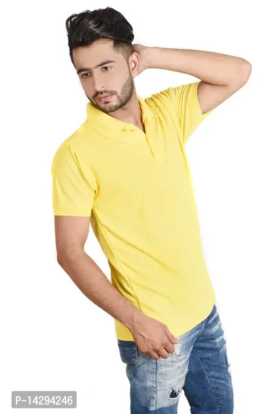 Reliable Yellow Cotton Blend  Polos For Men-thumb0