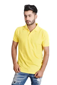 Reliable Yellow Cotton Blend  Polos For Men-thumb2