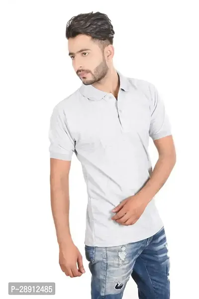 Reliable Grey Cotton Blend Polos For Men-thumb2